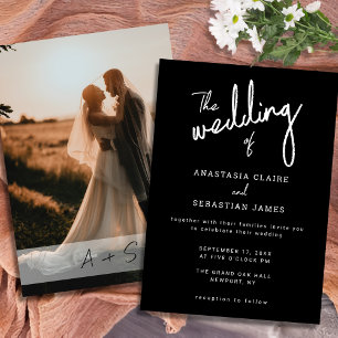 Convites Casamento com Foto em Preto e Branco com Letra Min