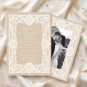 Convites Casamento com Foto em Renda Branca Vintage