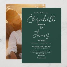 Convites Casamento com Foto em Rotulo Minimalista Verde Esm