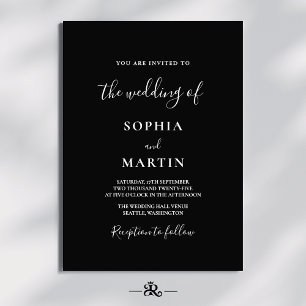 Convites Casamento com Foto em Script Preto e Branco Modern