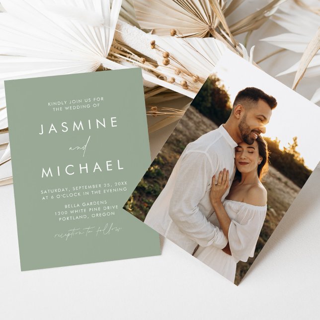 Convites Casamento com Foto em Verde Oliva com Letra Minima (Criador carregado)