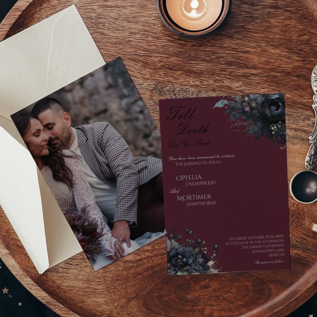 Convites Casamento com Foto Floral até Morte Escuro (Criador carregado)