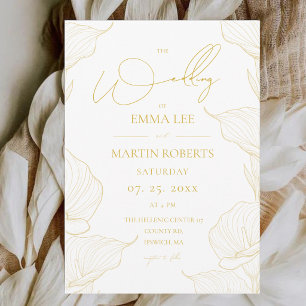Convites Casamento com Foto Floral Delicada em Dourado e Br