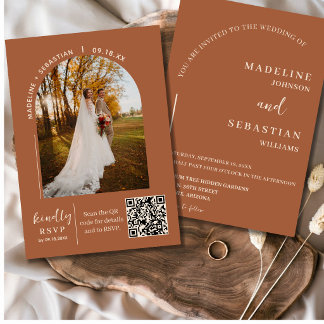 Convites Casamento com Foto Minimalista em Terracota Modern
