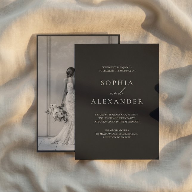 Convites Casamento com Foto Minimalista Preta | Moderno Ele (Criador carregado)