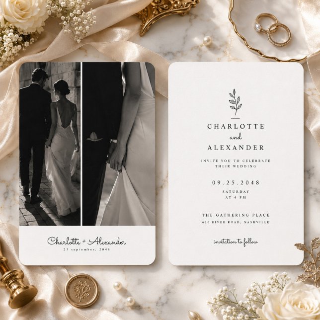 Convites Casamento com Foto Moderna Dividida (Criador carregado)