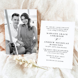 Convites Casamento com Foto Moderna Minimalista em Preto e 