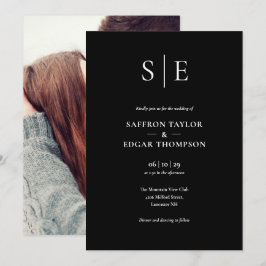 Convites Casamento com Foto Monograma Preto e Branco