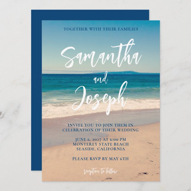 Convites Casamento com Foto na Praia Deep Blue (Frente/Verso)