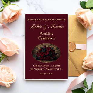 Convites Casamento com Foto Personalizada Burgundy Romance 