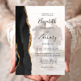 Convites Casamento com Foto Personalizada em Ágata Preta e