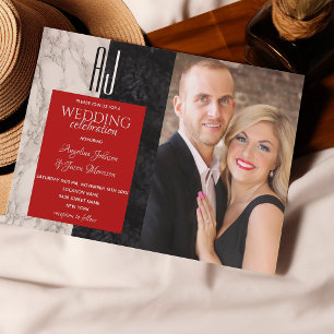 Convites Casamento com Foto Preto Branco e Vermelho