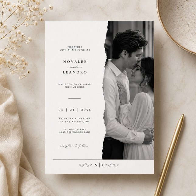 Convites Casamento com Foto Preto e Branco Moderno (Criador carregado)