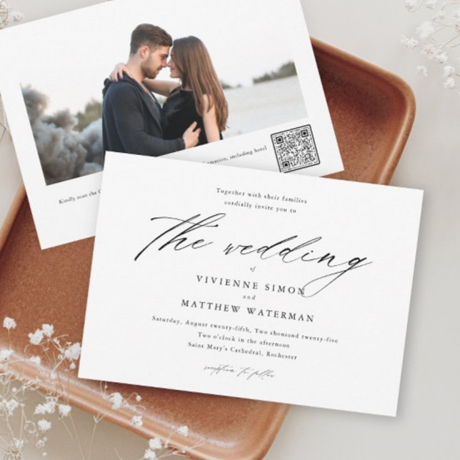 Convites Casamento com Foto Preto e Branco Simples Moderno (Criador carregado)