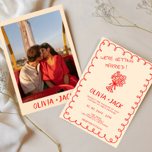 Convites Casamento com Foto Retro Funky Vintage Desenhada à