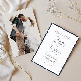 Convites Casamento com Foto Simples Borda Azul-Marinho em S