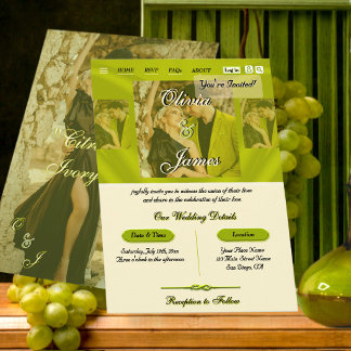Convites Casamento com Foto sobreposta de Citrino Verde Ele