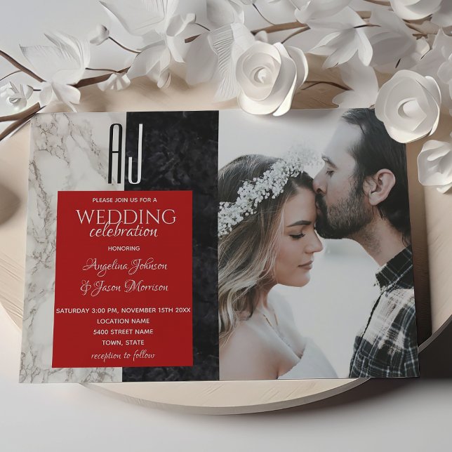 Convites Casamento com Foto Vermelha Preta e Branca (Criador carregado)