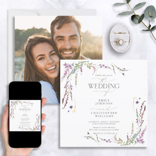 Convites Casamento com Fotografia de Flor Selvagem Roxo