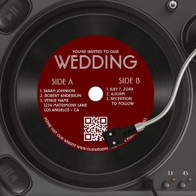 Convites Casamento com Fotografia do Registro de Vinilo Ver (Retro Red Vinyl Record Photo Wedding Invitation)