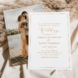 Convites Casamento com Fotografia Dourada Romântica