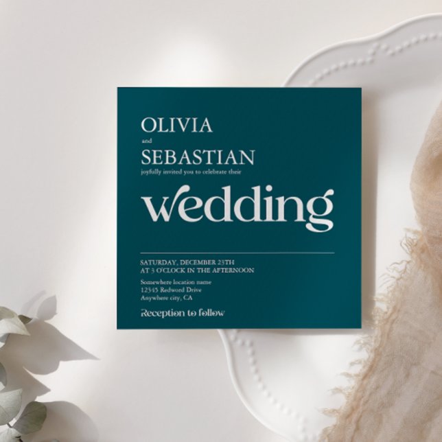 Convites Casamento com Fotografia na Praça do Teal Moderno (Criador carregado)