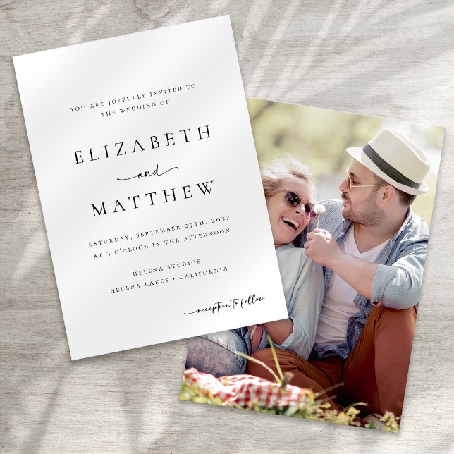 Convites Casamento com Fotografias de Script de Caligrafia  (Criador carregado)