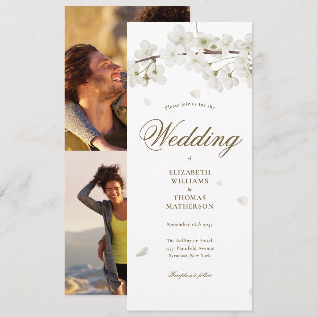 Convites Casamento com Fotografias Dourado 2 do Blossom Bra (Frente/Verso)