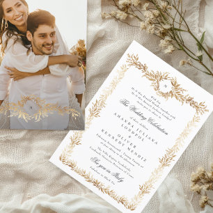 Convites casamento com fotos de monograma de quadro floral