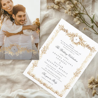 Convites casamento com fotos de monograma de quadro floral 