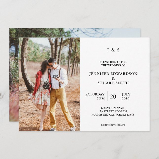 Convites Casamento com fotos do Elegante Modern (Frente/Verso)