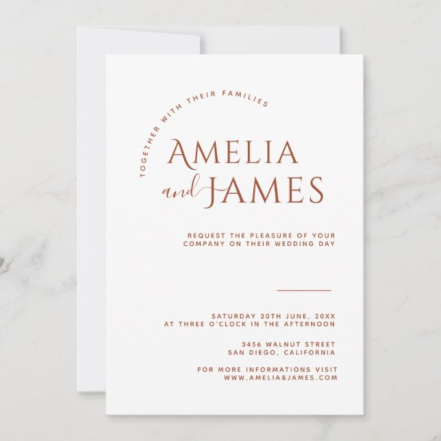 Convites Casamento com fotos do Minialista Boho Terracotta (Frente)