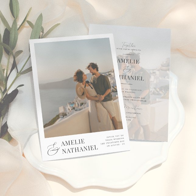 Convites Casamento com fotos do Noivado Elegante Typografia (Criador carregado)