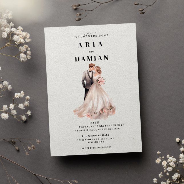 Convites Casamento com fotos simples de casal floral rosa (Simple white pink floral couple photo Wedding )