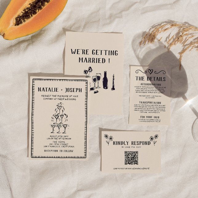 Convites Casamento com fundos antigos da Torre de Champanhe (Criador carregado)