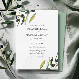 Convites Casamento com Galho de Oliveira em Aquarela Botâni