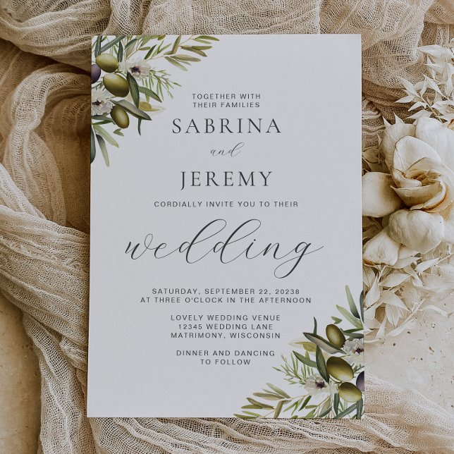 Convites Casamento com Galho de Oliveira em Aquarela Rústic (Criador carregado)