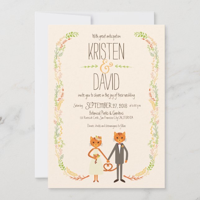 Convites Casamento com Gatos da Floresta Whimsical (Cream) (Frente)