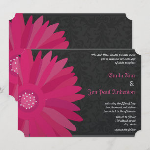 Convites Casamento com Gerber Daisy de Fuchsia Silver