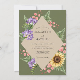 Convites Casamento com Girassóis e Fetos de Oliva