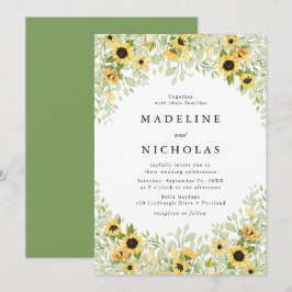 Convites Casamento com Girassóis em Aquarela e Folhagens