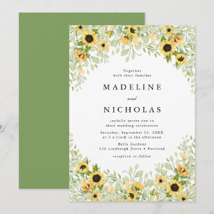 Convites Casamento com Girassóis em Aquarela e Folhagens
