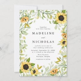 Convites Casamento com Girassóis em Aquarela e Verdura