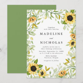 Convites Casamento com Girassóis em Aquarela e Verdura