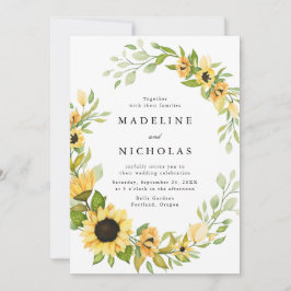 Convites Casamento com Girassóis em Aquarela e Verdura
