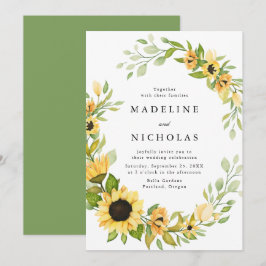 Convites Casamento com Girassóis em Aquarela e Verdura