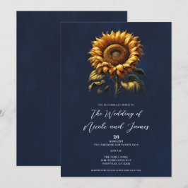 Convites Casamento com Girassóis Rústicos Azuis