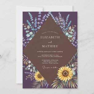 Convites Casamento com Girassol Ameixa Lavanda Eucalipto