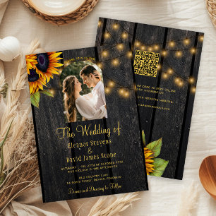 Convites Casamento com girassol rústico, foto QR RSVP tudo