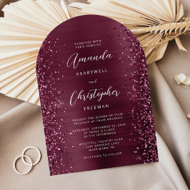 Convites Casamento com Glam Burgundy Bruche Metal Glitter